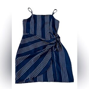 Derek Heart Mock Wrap Sleeveless Dress, Size Medium, Navy Blue and White